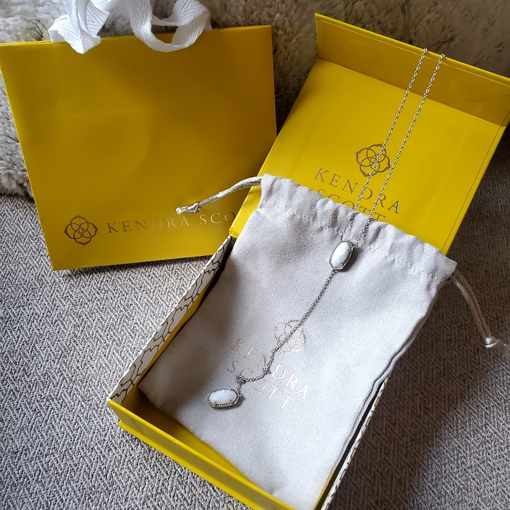 Kendra Scott Silver Lariat Opal Y Necklace